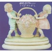 AHC5173-Victorian Children with Flower Basket on Base 19Hx20cmL