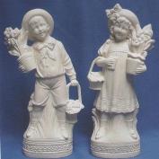 AHC5363ST-Boy & Girl with Flower Pot & Basket 28cmH