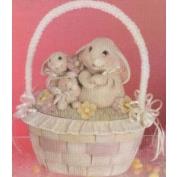 D1278-Bunny Family Lid  with Wicker & Lace Basket Bottom 21cmH