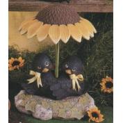 D1659ST-Parasol Pal Birds with Rod, Ivy Base21cmW & Sunflower Parasol 18cmW x 22cm High