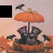 D1670ST-Parasol Pal Kittens Brass Rod with Bat,Pumpkin Parasol Base & Parasol 21cmW x 22cm High