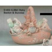 D653-Baby Basket & Bunnies 25cmW