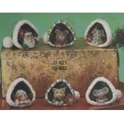 D821 -Santa, Bear, Dog, Girl, Cat & Mouse Santa Hats 6 Hanging Ornaments 5cm