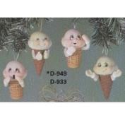 D949- 4 Ice Cream Cone Character Hanging Ornaments with Hands 9cm