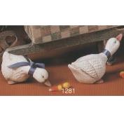 S1281- 2 Small Shelf Ducks Heads Up & Down 14cm