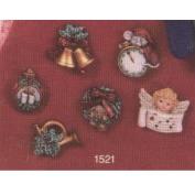 S1521ST-Set of 6 Christmas Magnets Bells, Clock, Wreath, Caroler, Horn & Candles