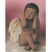 S2666D-Black Cherub with Knees Up & Hear No Evil Arms 16cm