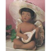 S2906C-Medium Black Cherub Crossed Legs Playing Mandolin 18cm