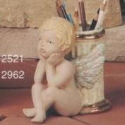 S2962-Column Pen Holder and Cherub with Elbow on Knees 17cm