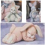 K3079- 3 Plush Rabbit Babies Lying, Sitting & Standing 10cm