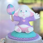 D974 - Baby Bunny with Rattle 16cm Tall with D975 Ruffled Pillow Base 19cm Wide