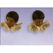 S2149 -2 Black Cherub Heads with Wings 7.5cm