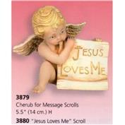 S3879 -Sitting Cherub with Jesus Loves Me Scroll14cm