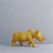 African Black Rhino in White Clay glazed Mustard 21cm Long x 10.5 High x 7cm Wide