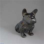 French Bulldog 15cm High 19cm Long Terracotta clay Glazed Crackle Silver