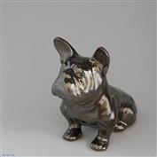 French Bulldog 15cm High 19cm Long Terracotta clay Glazed Crackle Bronze