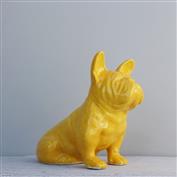 French Bulldog 15cm High 19cm Long White clay Glazed Mustard