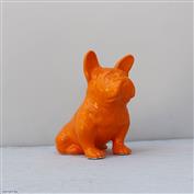 French Bulldog 15cm High 19cm Long White clay Glazed Orange