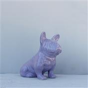 French Bulldog 15cm High 19cm Long White clay Glazed Purple