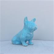 French Bulldog 15cm High 19cm Long White clay Glazed Turquoise