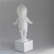 Kewpie White Glazed Terracotta Clay on Square Base 35cm High