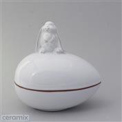 Bunny Standing Egg Box in Terracotta clay glazed white 16cm Long