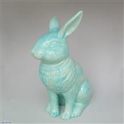 Larry Standing Rabbit 33cm High White clay Glazed Turquoise