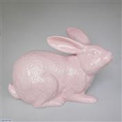 Jimmy Crouching Rabbit  36cm Long White clay Glazed Pink