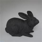 Jimmy Crouching Rabbit  36cm Long White clay Glazed Speckle Black