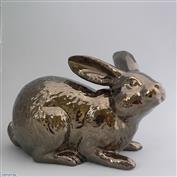 Jimmy Crouching Rabbit  36cm Long White clay Glazed Crackle Bronze