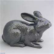 Jimmy Crouching Rabbit  36cm Long White clay Glazed Crackle Silver