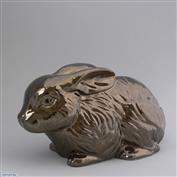 Tripper Rabbit 31cm Long White clay Glazed Crackle Bronze