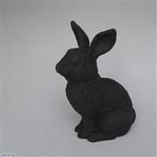 Dizzy Sitting Bunny 18cm High White clay Glazed Speckle Black