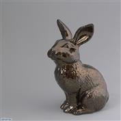 Dizzy Sitting Bunny 18cm High White clay Glazed Crackle Bronze