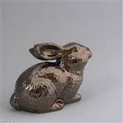 Sparkles Crouching Bunny 18cm Long White clay Glazed Crackle Bronze