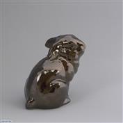 Sit Sat Bunny 13cm High White clay Glazed Crackle Bronze