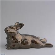 Leg Lag Bunny 23cm Long White clay Glazed Crackle Bronze