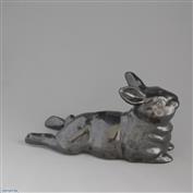 Leg Lag Bunny 23cm Long White clay Glazed Crackle Silver