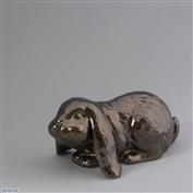 Bella Crouching Bunny 18cm Long White clay Glazed Crackle Bronze