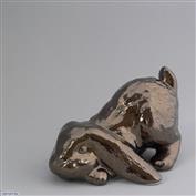 Candi Playing Bunny 18cm Long White clay Glazed Crackle Bronze