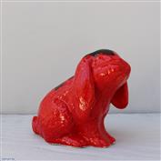 Dixie Sitting Bunny 14cm Tall White clay Glazed Red Ink Blot