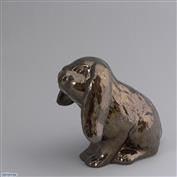 Dixie Sitting Bunny 14cm Tall White clay Glazed Crackle Bronze