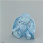 Flopsy Sitting Bunny 15cm Tall White clay Glazed Blue