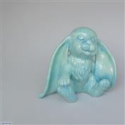 Flopsy Sitting Bunny 15cm Tall White clay Glazed Turquoise