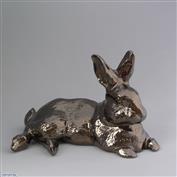 Harold Rabbit 31cm Long White clay Glazed Crackle Bronze