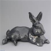 Harold Rabbit 31cm Long White clay Glazed Crackle Silver