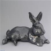Harold Rabbit 31cm Long White clay Glazed Crackle Silver
