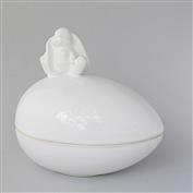 Bunny Sitting Egg Box 16cm Long White Clay Glazed White