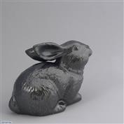 Bunny Sparkles Crouching 18cm Long White clay Glazed Crackle Silver