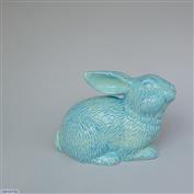 Bunny Sparkles Crouching 18cm Long White clay Glazed Turquoise